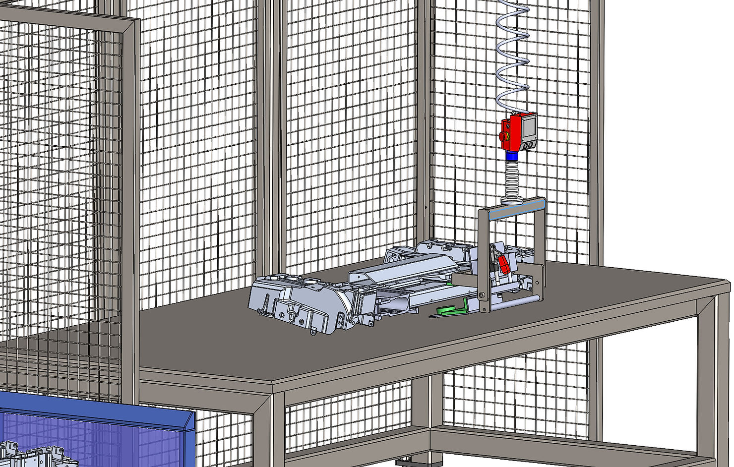 ezzFLOW balancer guiding a part to the robot welding cell